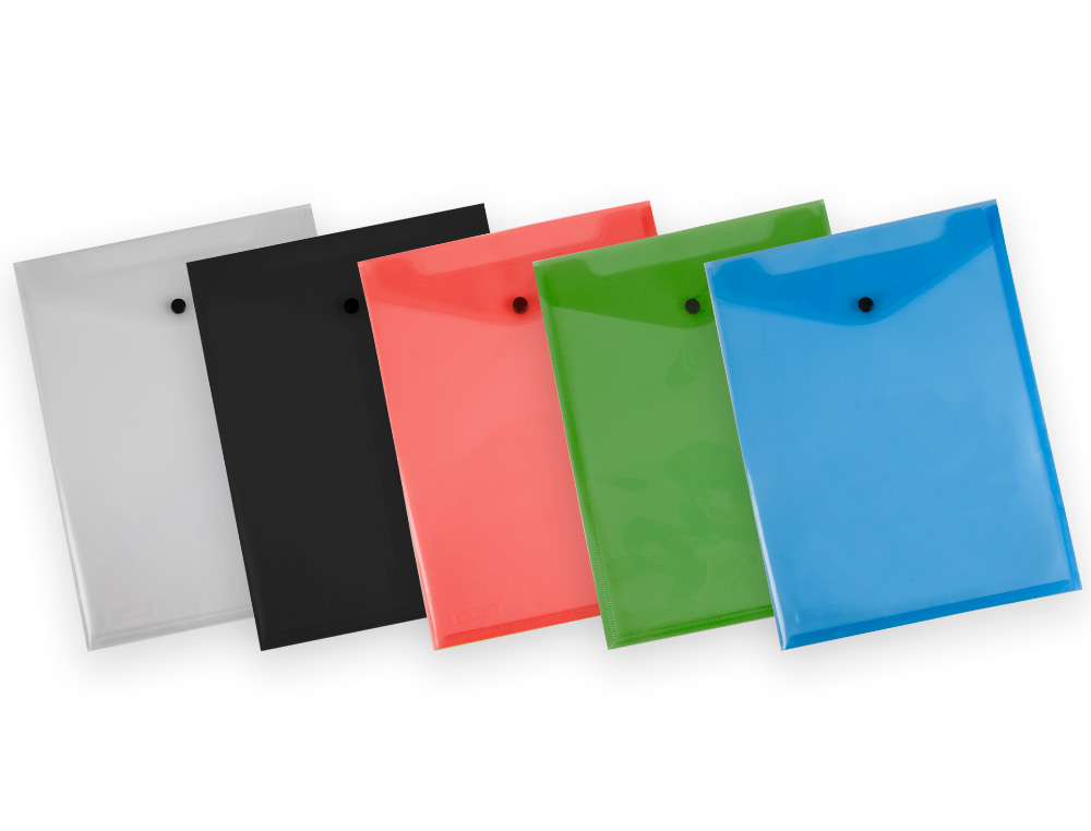 POCHETTE ENVELOPPE LIDERPAPEL POLYPROPYLENE 180 MICRONS A4 297X210MM AVEC SOUFFLET FERMETURE BOUTON ROUGE