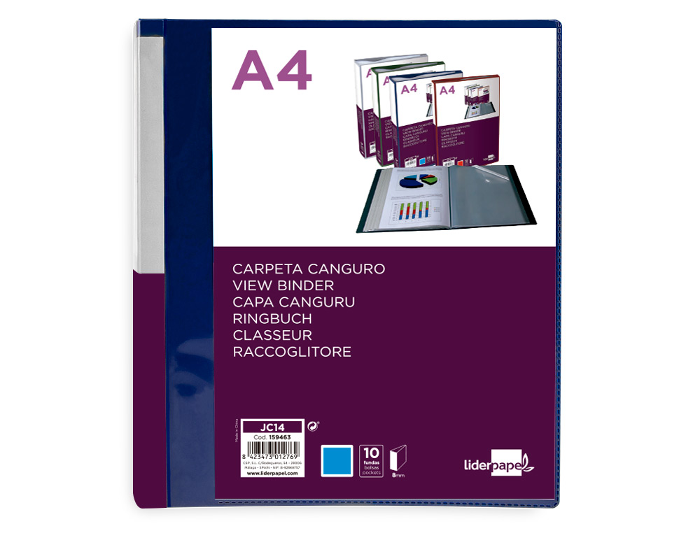 PROTEGE-DOCUMENTS LIDERPAPEL PERSONNALISABLE KANGOUROU POLYPROPYLENE 10 POCHETTES FIXES A4 COLORIS BLEU