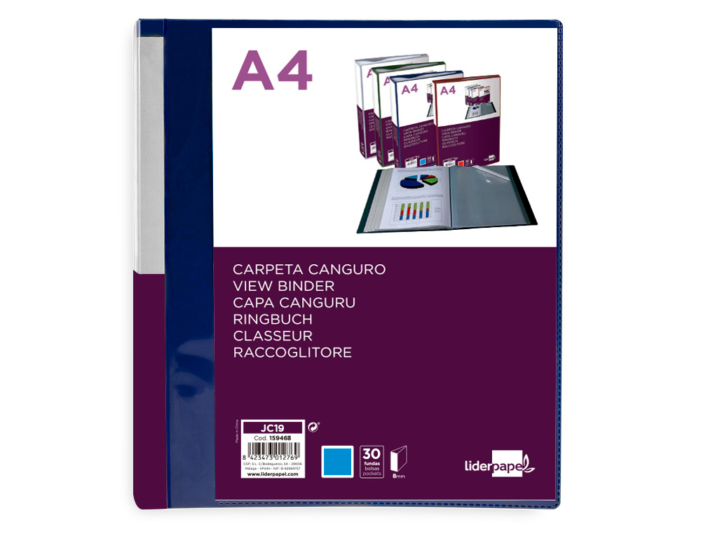 PROTEGE-DOCUMENTS LIDERPAPEL PERSONNALISABLE KANGOUROU     POLYPROPYLENE 30 POCHETTES    FIXES A4 COLORIS BLEU