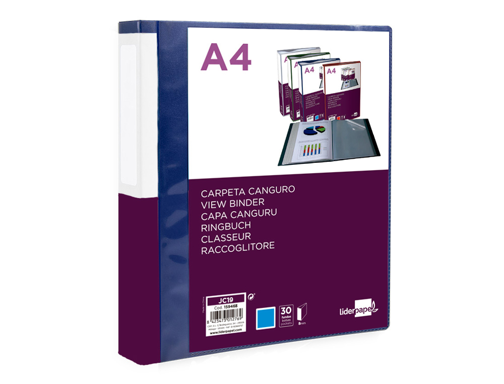 PROTEGE-DOCUMENTS LIDERPAPEL PERSONNALISABLE KANGOUROU     POLYPROPYLENE 30 POCHETTES    FIXES A4 COLORIS BLEU