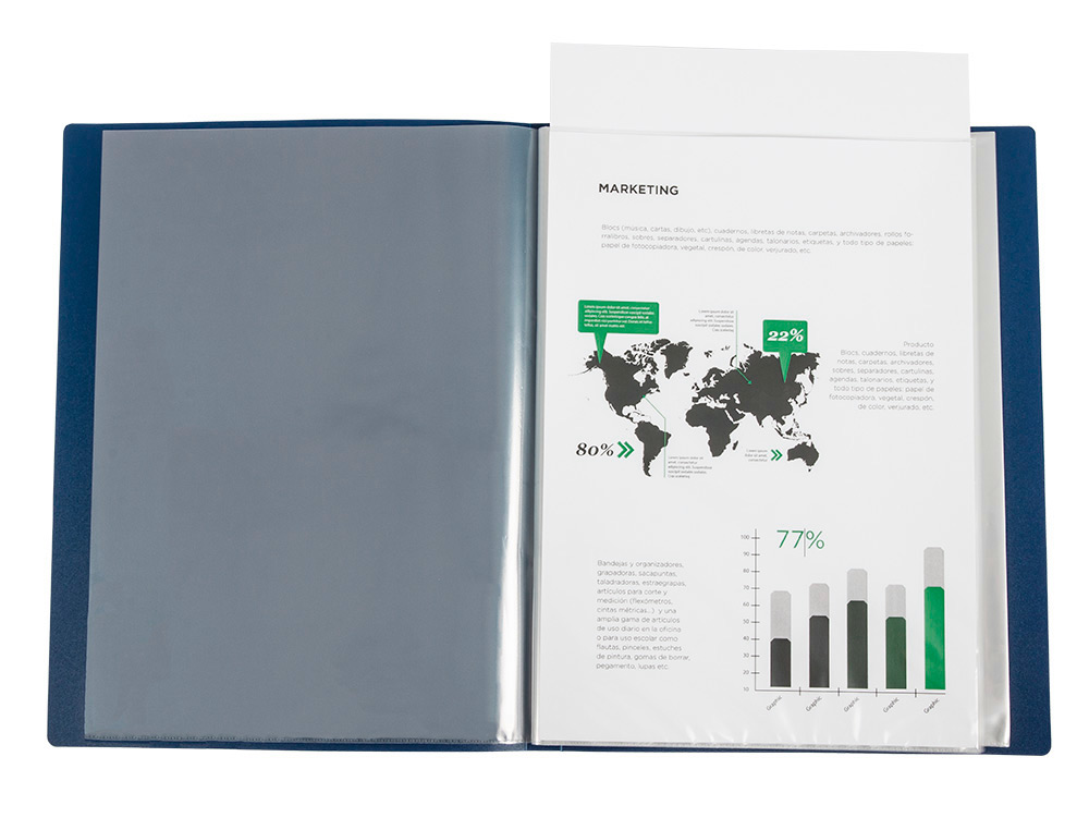 PROTEGE-DOCUMENTS LIDERPAPEL PERSONNALISABLE KANGOUROU POLYPROPYLENE 80 POCHETTES FIXES A4 COLORIS BLEU TRANSLUCIDE