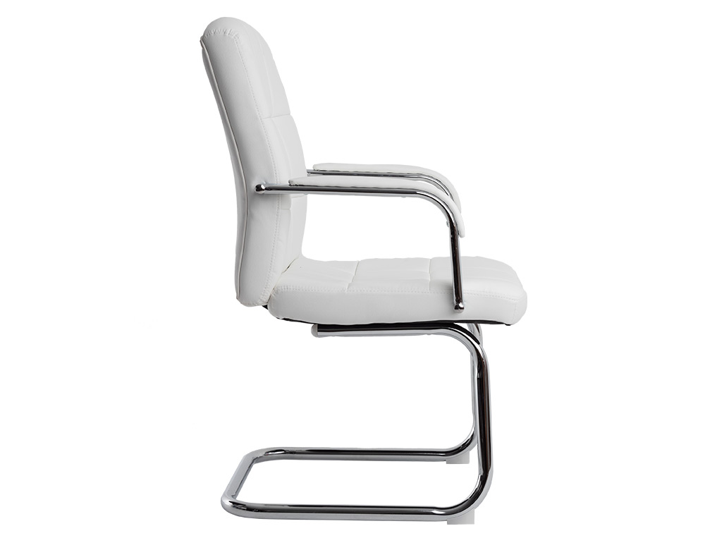 SIEGE VISITEUR Q-CONNECT PIAVE SIMILI CUIR PIEDS METAL CHROME HAUTEUR 1050MM LARGEUR 610MM PROF 680MM COLORIS BLANC