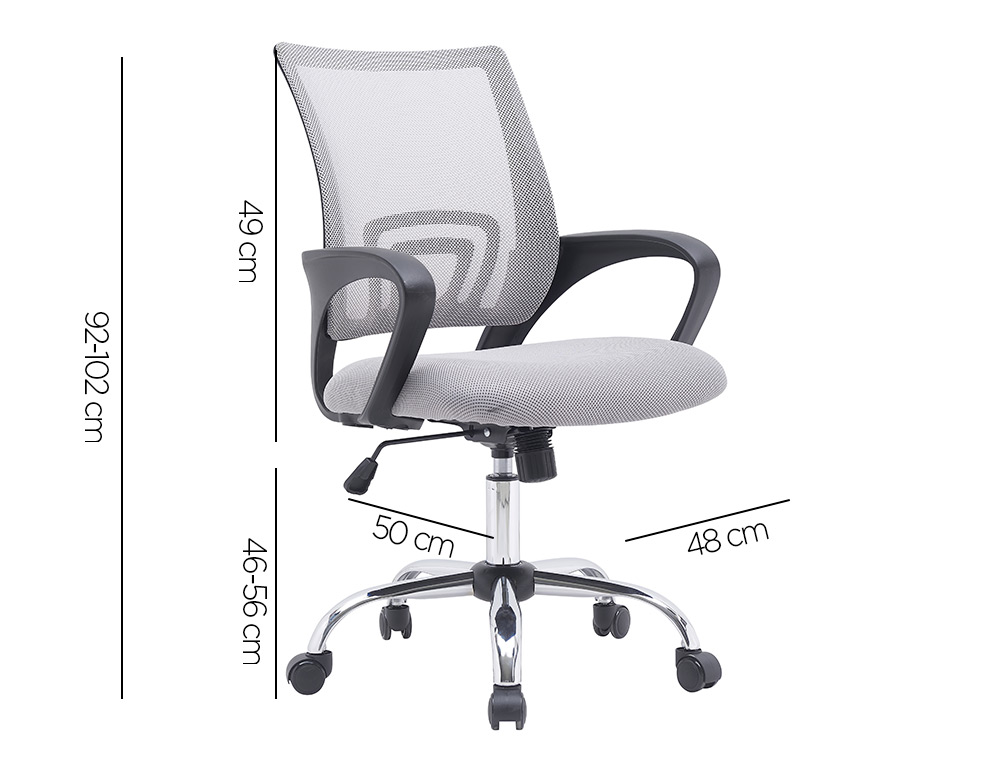 FAUTEUIL OPERATEUR Q-CONNECT SIENA MAILLE BASE METAL CHROME HAUTEUR MAX 1000MM LARGEUR 560MM PROF 570MM BLANC ET GRIS