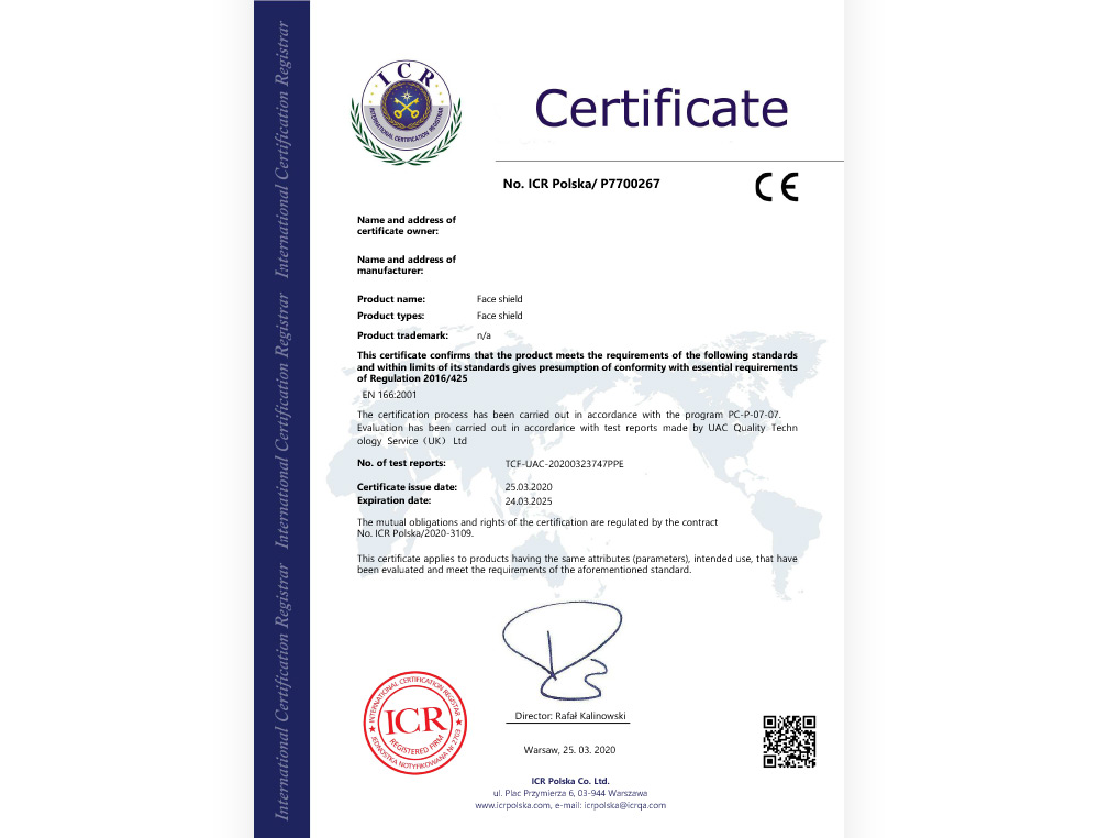 MASQUE FACIAL PROTECTEUR PREMIUM CERTIFIE CE