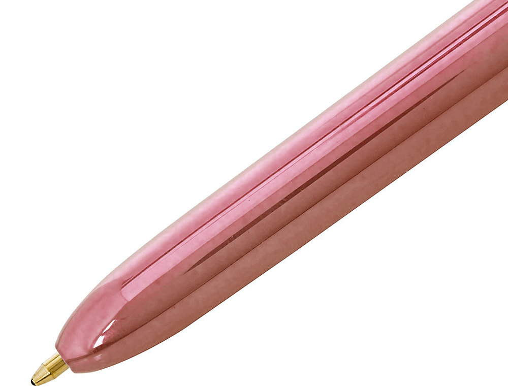 STYLO-BILLE BIC 4 COULEURS SHINE RETRACTABLE RECHARGEABLE POINTE MOYENNE 1MM CORPS BLANC/OR ROSE
