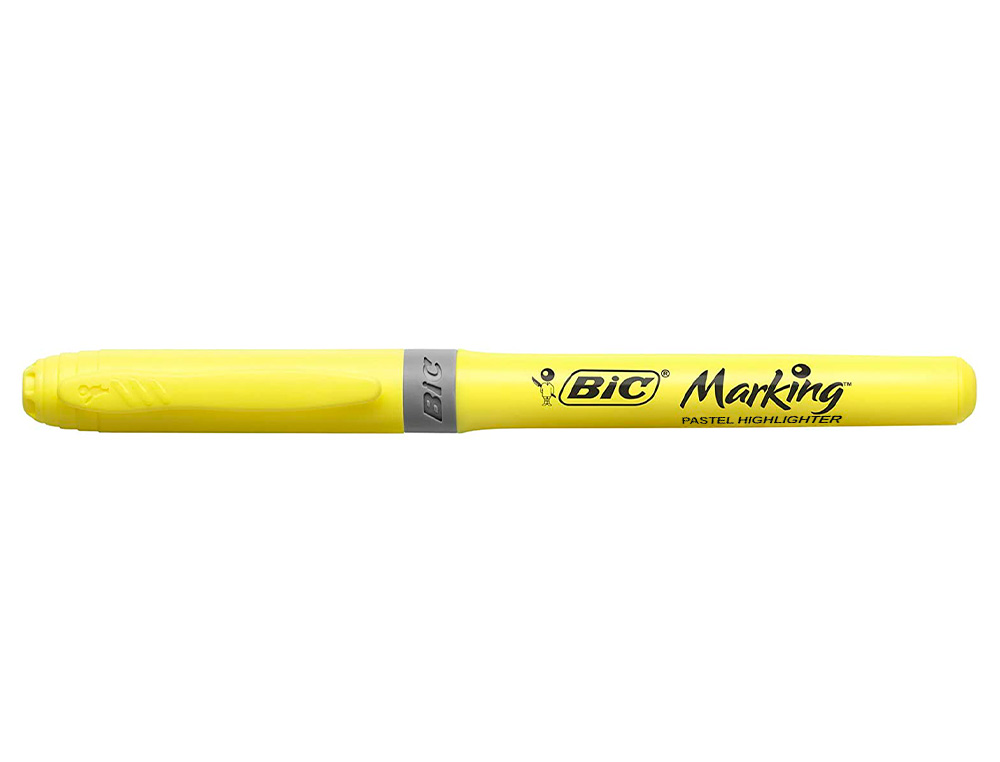 SURLIGNEUR BIC HIGHLIGHTER GRIP CAOUTCHOUC POINTE MOYENNE BISEAUTEE COLORIS JAUNE PASTEL