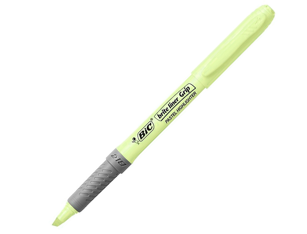 SURLIGNEUR BIC HIGHLIGHTER GRIP CAOUTCHOUC POINTE MOYENNE BISEAUTEE COLORIS VERT PASTEL