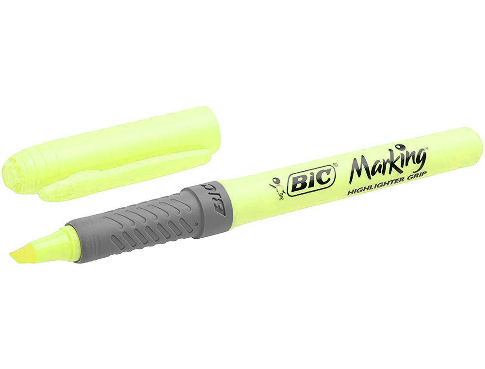 SURLIGNEUR BIC HIGHLIGHTER GRIP CAOUTCHOUC POINTE MOYENNE BISEAUTEE COLORIS VERT PASTEL