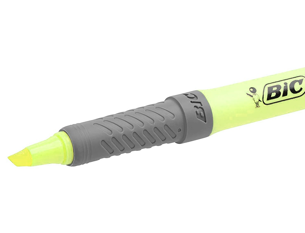 SURLIGNEUR BIC HIGHLIGHTER GRIP CAOUTCHOUC POINTE MOYENNE BISEAUTEE COLORIS VERT PASTEL
