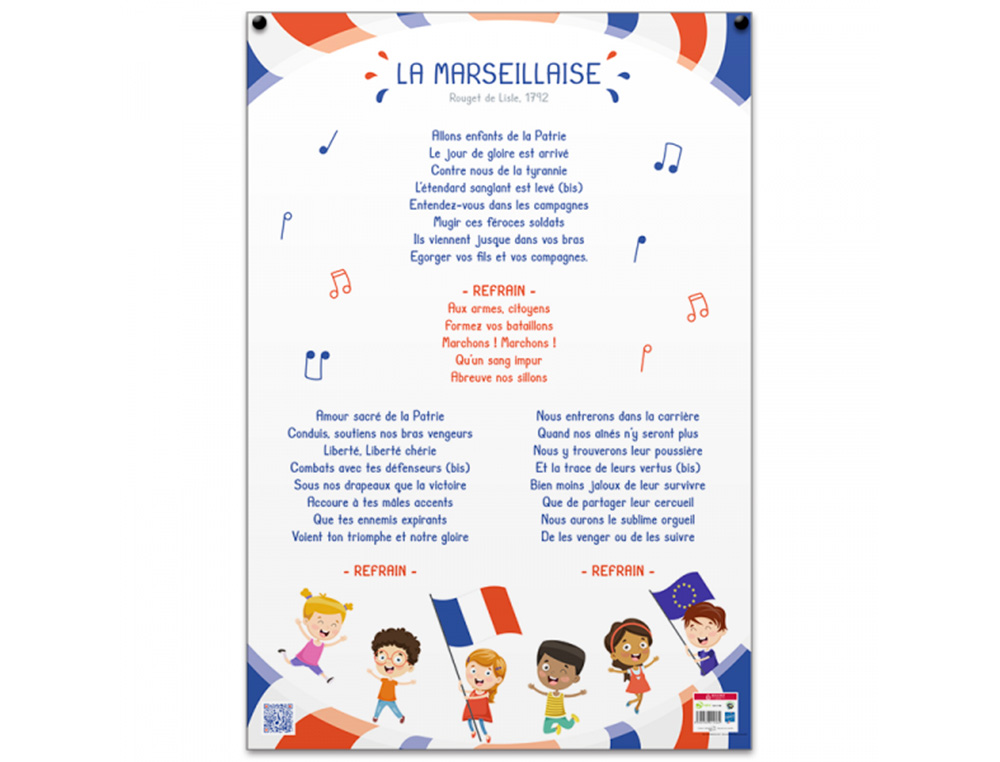 POSTER PEDAGOGIQUE LA MARSEILLAISE ENFANT BOUCHUT   GRANDREMY PELLICULE EFFACABLE A SEC 52X76CM
