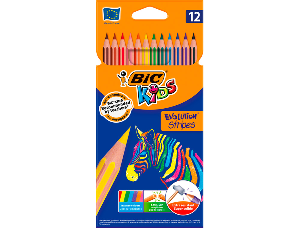 CRAYON DE COULEUR BIC BOIS FSC MINE HAUTE RESISTANCE AUX CHOCS COULEURS MISCIBLES ETUI 12 UNITES