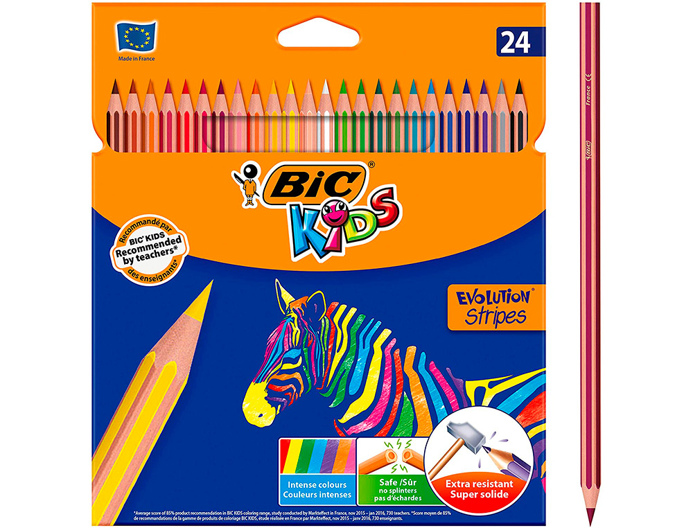 CRAYON DE COULEUR BIC BOIS FSC MINE HAUTE RESISTANCE AUX CHOCS COULEURS MISCIBLES ETUI 24 UNITES
