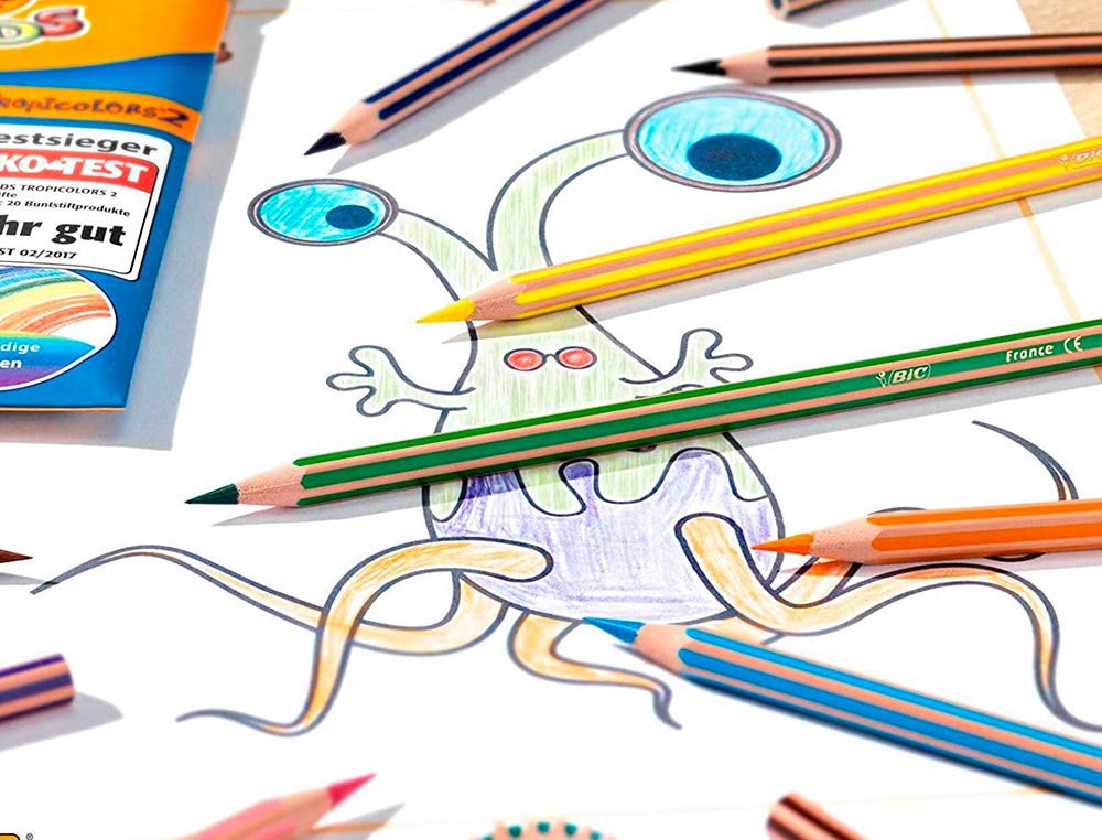 CRAYON DE COULEUR BIC BOIS FSC MINE HAUTE RESISTANCE AUX CHOCS COULEURS MISCIBLES ETUI 24 UNITES