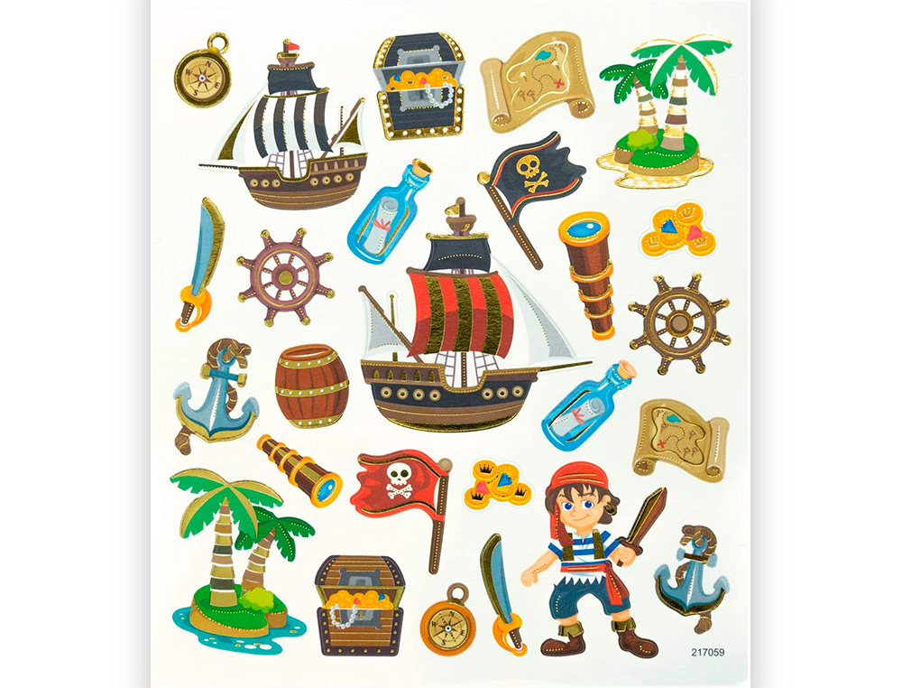 STICKER CHARMING FOLIA PIRATES 15X17CM 2 FEUILLES ASSORTIES 45 PIECES