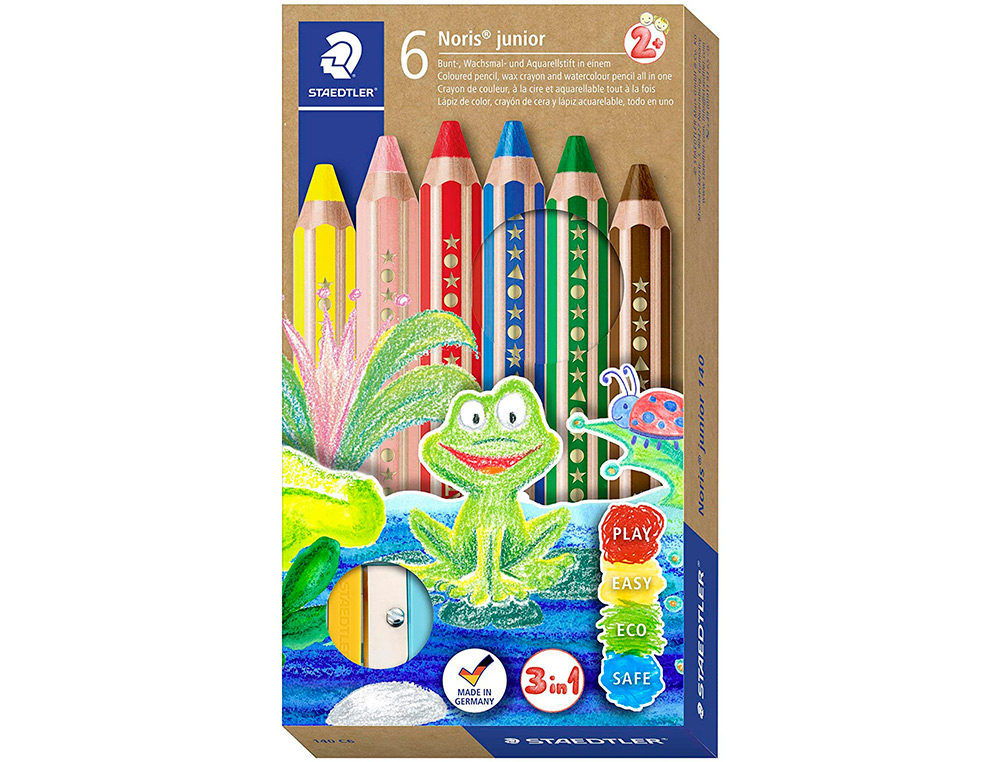 CRAYON COULEUR STAEDTLER NORIS JUNIOR 140 3-EN-1 CRAIE CIRE AQUARELLABLE TAILLE-CRAYON COLORIS