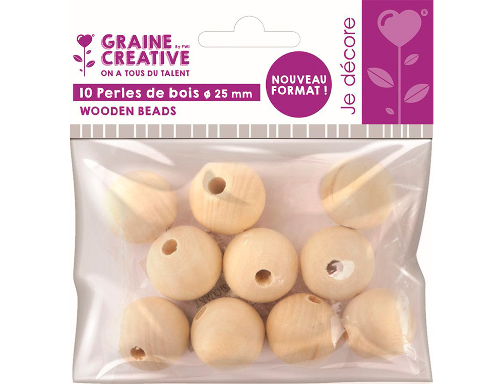 PERLES EN BOIS GRAINE CREATIVE DIAMETRE 25MM SACHET 10 PIECES