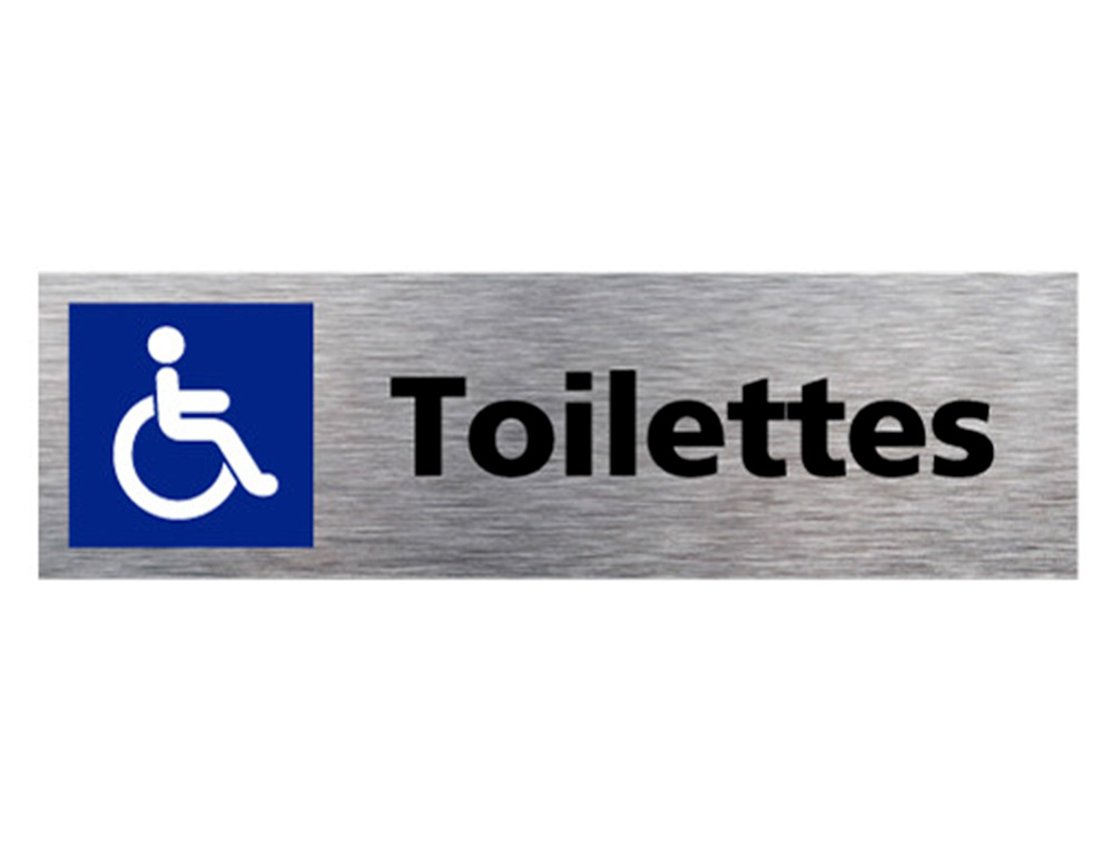 PLAQUE DE PORTE TOILETTES HANDICAPES SIGNALETIQUE BIZ PICTOGRAMME ALUMINIUM DOUBLE FACE AUTOCOLLANT DOS 170X50MM