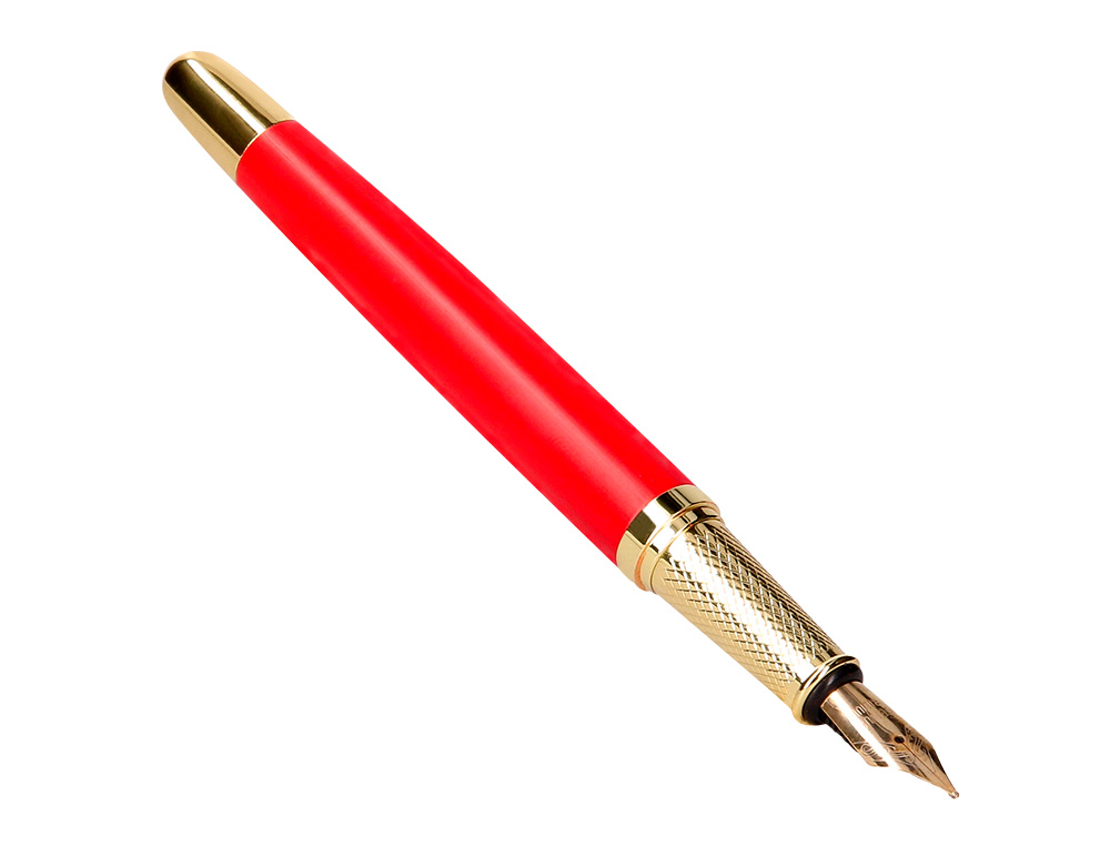 STYLO-PLUME ET ETUI EN SIMILI CUIR BELIUS PASSION ALUMINIUM BROSSE ATTRIBUTS OR ENCRE BLEUE COLORIS ROUGE COFFRET CADEAU