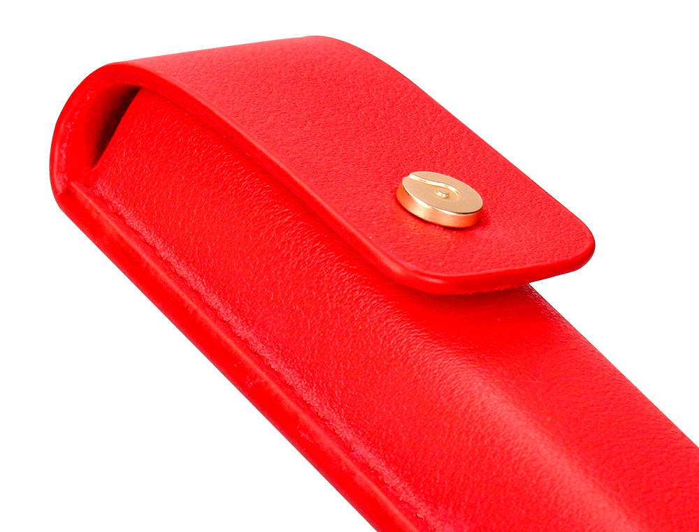 STYLO-PLUME ET ETUI EN SIMILI CUIR BELIUS PASSION ALUMINIUM BROSSE ATTRIBUTS OR ENCRE BLEUE COLORIS ROUGE COFFRET CADEAU