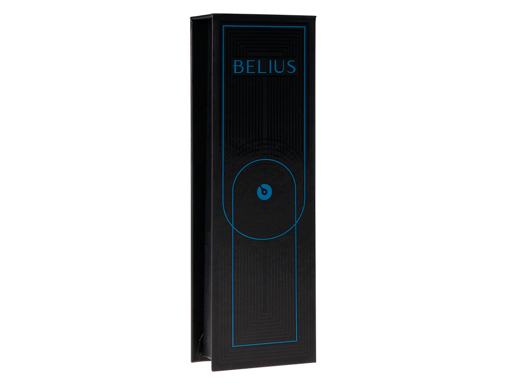 ROLLER BELIUS TURBO ALUMINIUM TEXTURE POINTILLEE ATTRIBUTS NOIR ENCRE NOIRE COLORIS BLEU DANS COFFRET CADEAU