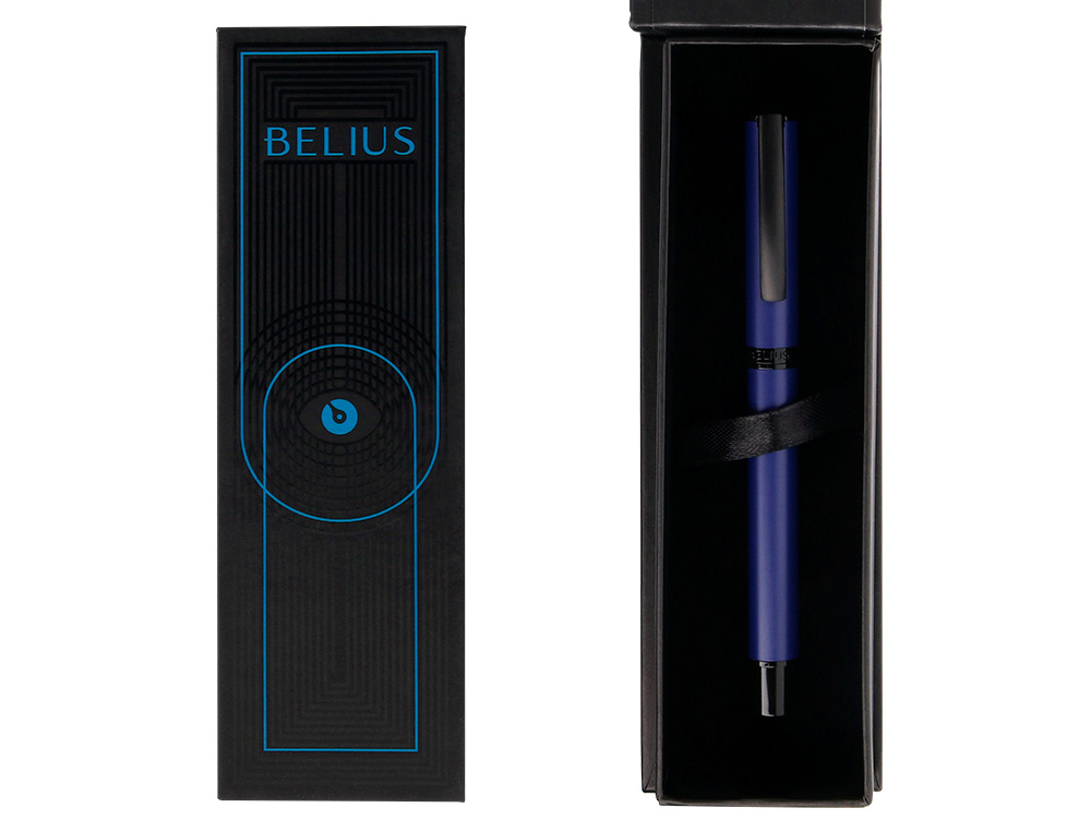 ROLLER BELIUS TURBO ALUMINIUM TEXTURE POINTILLEE ATTRIBUTS NOIR ENCRE NOIRE COLORIS BLEU DANS COFFRET CADEAU