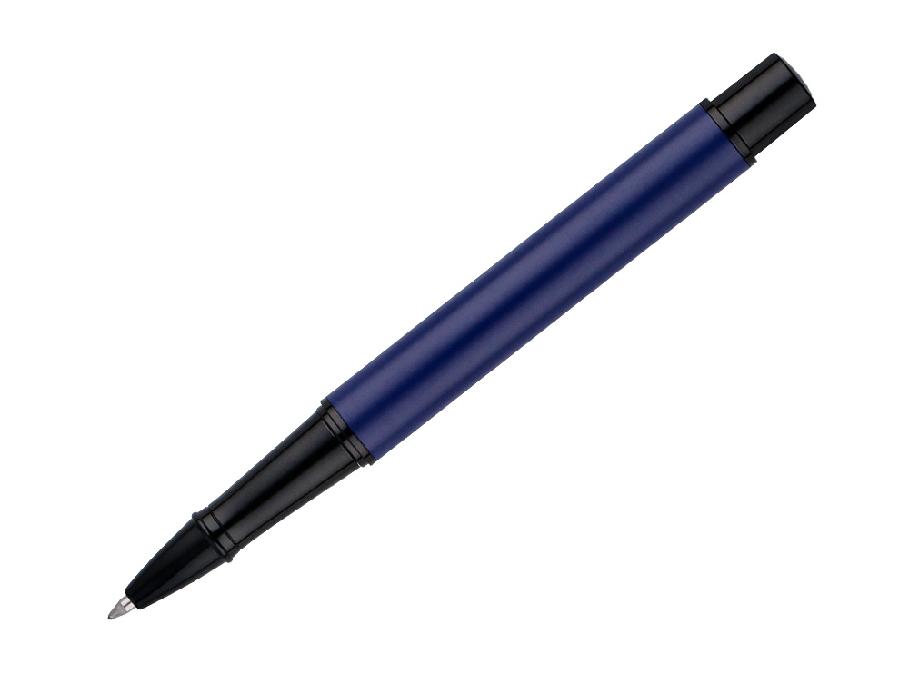 ROLLER BELIUS TURBO ALUMINIUM TEXTURE POINTILLEE ATTRIBUTS NOIR ENCRE NOIRE COLORIS BLEU DANS COFFRET CADEAU