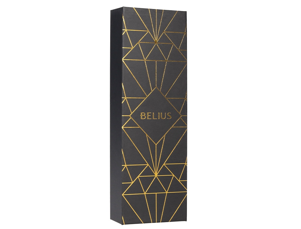 STYLO-PLUME BELIUS SOIREE ALUMINIUM DETAILS ET ATTRIBUTS OR ENCRE BLEUE COLORIS NOIR DANS COFFRET CADEAU