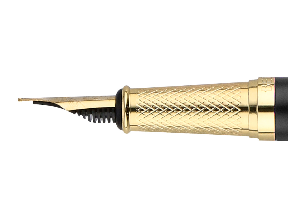 STYLO-PLUME BELIUS SOIREE ALUMINIUM DETAILS ET ATTRIBUTS OR ENCRE BLEUE COLORIS NOIR DANS COFFRET CADEAU
