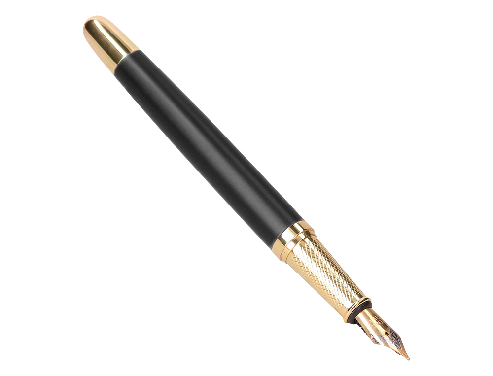 STYLO-PLUME BELIUS SOIREE ALUMINIUM DETAILS ET ATTRIBUTS OR ENCRE BLEUE COLORIS NOIR DANS COFFRET CADEAU