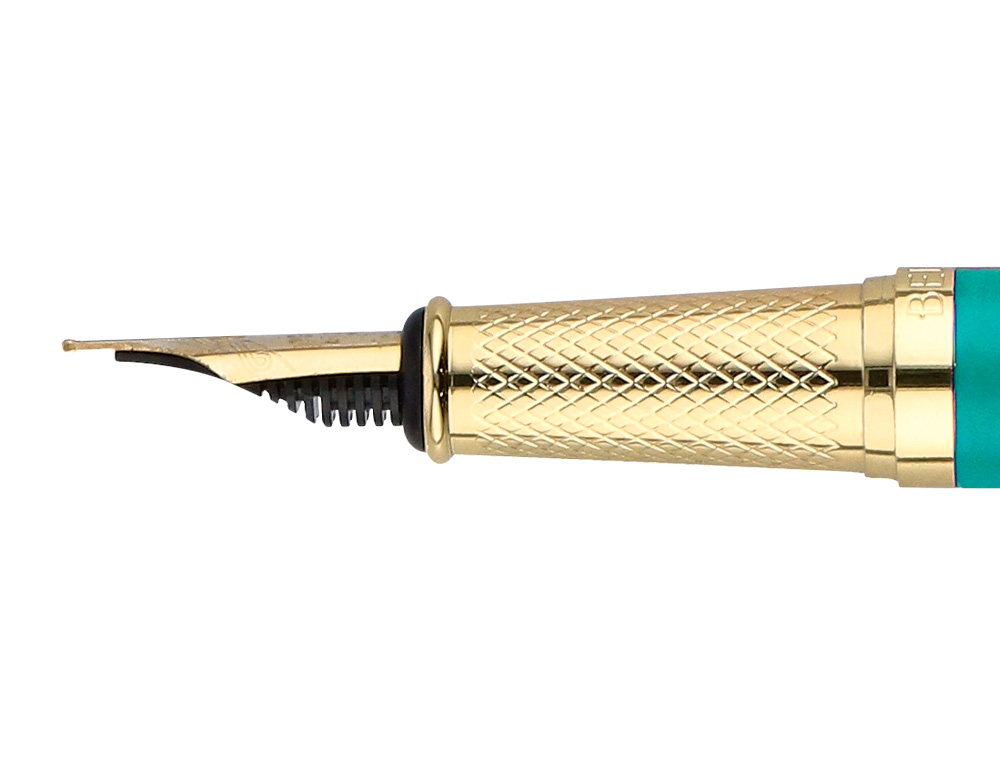 STYLO-PLUME ET ETUI SIMILI CUIR BELIUS SOIREE ALUM. DETAILS ET ATTRIBUTS OR ENCRE BLEUE COLORIS TURQUOISE COFFRET CADEAU