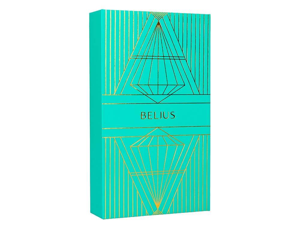 STYLO-PLUME ET ETUI SIMILI CUIR BELIUS SOIREE ALUM. DETAILS ET ATTRIBUTS OR ENCRE BLEUE COLORIS TURQUOISE COFFRET CADEAU