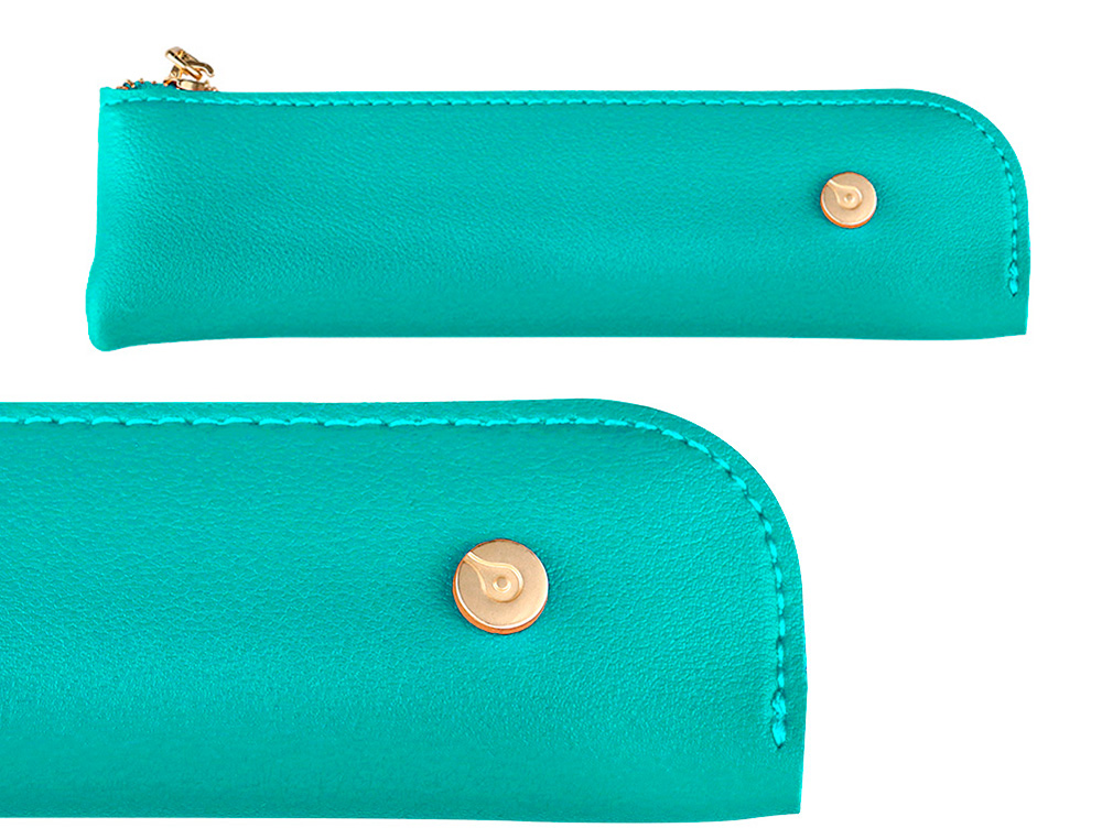 STYLO-PLUME ET ETUI SIMILI CUIR BELIUS SOIREE ALUM. DETAILS ET ATTRIBUTS OR ENCRE BLEUE COLORIS TURQUOISE COFFRET CADEAU