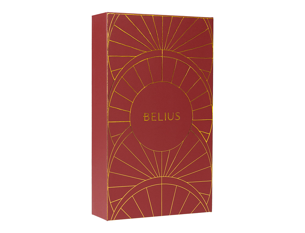 STYLO-BILLE ET ETUI SIMILI CUIR BELIUS SOIREE ALUM. DETAILS ET ATTRIBUTS OR ENCRE BLEUE COLORIS BORDEAUX COFFRET CADEAU