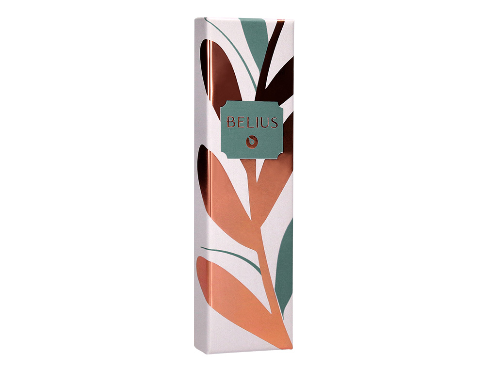 STYLO-BILLE BELIUS ROSE ALUMINIUM DETAILS ET ATTRIBUTS OR ROSE ENCRE BLEUE COLORIS VERT DANS COFFRET CADEAU