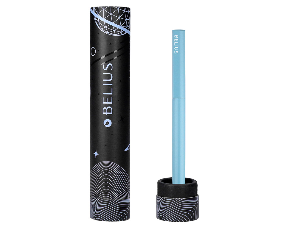 STYLO-BILLE BELIUS ROCKET B MONOCHROME SANS AGRAFE ENCRE BLEUE COLORIS BLEU DANS COFFRET CADEAU ORIGINAL CYLINDRIQUE