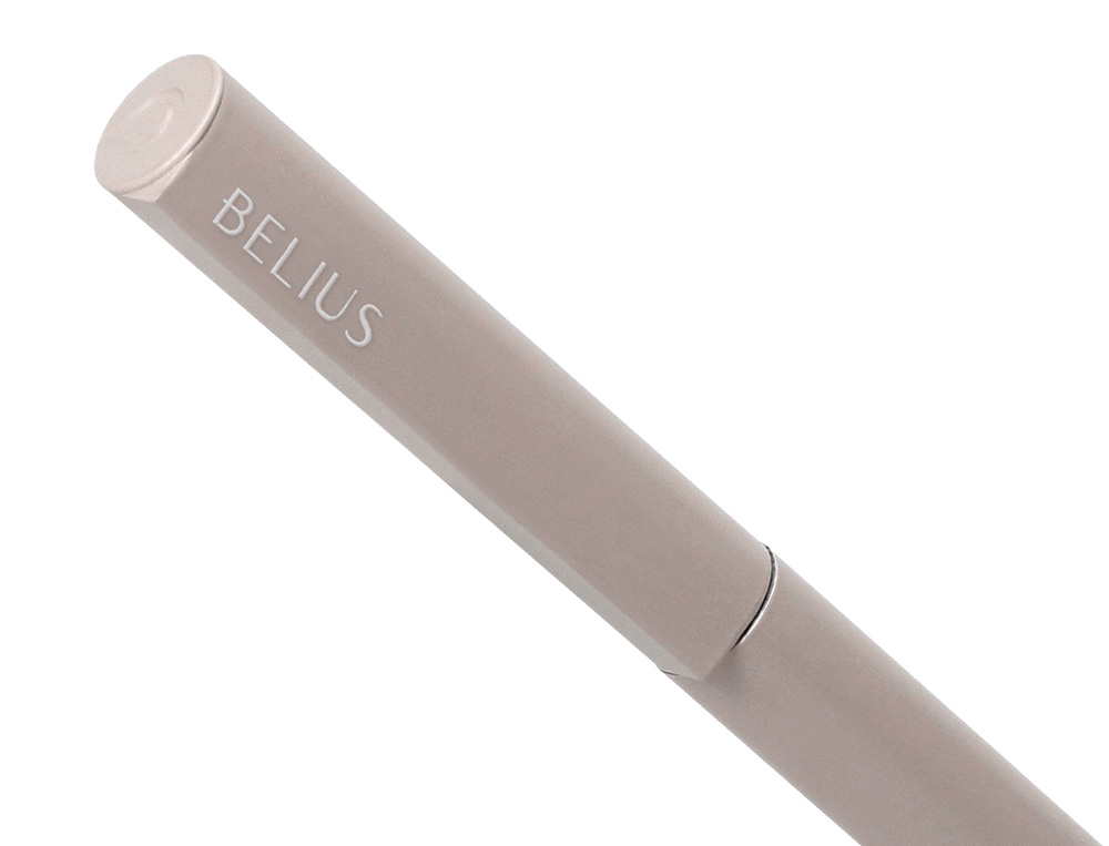 STYLO-BILLE BELIUS ROCKET B MONOCHROME SANS AGRAFE ENCRE BLEUE COLORIS GRIS DANS COFFRET CADEAU ORIGINAL CYLINDRIQUE