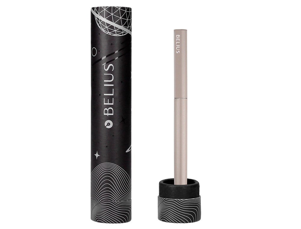 STYLO-BILLE BELIUS ROCKET B MONOCHROME SANS AGRAFE ENCRE BLEUE COLORIS GRIS DANS COFFRET CADEAU ORIGINAL CYLINDRIQUE
