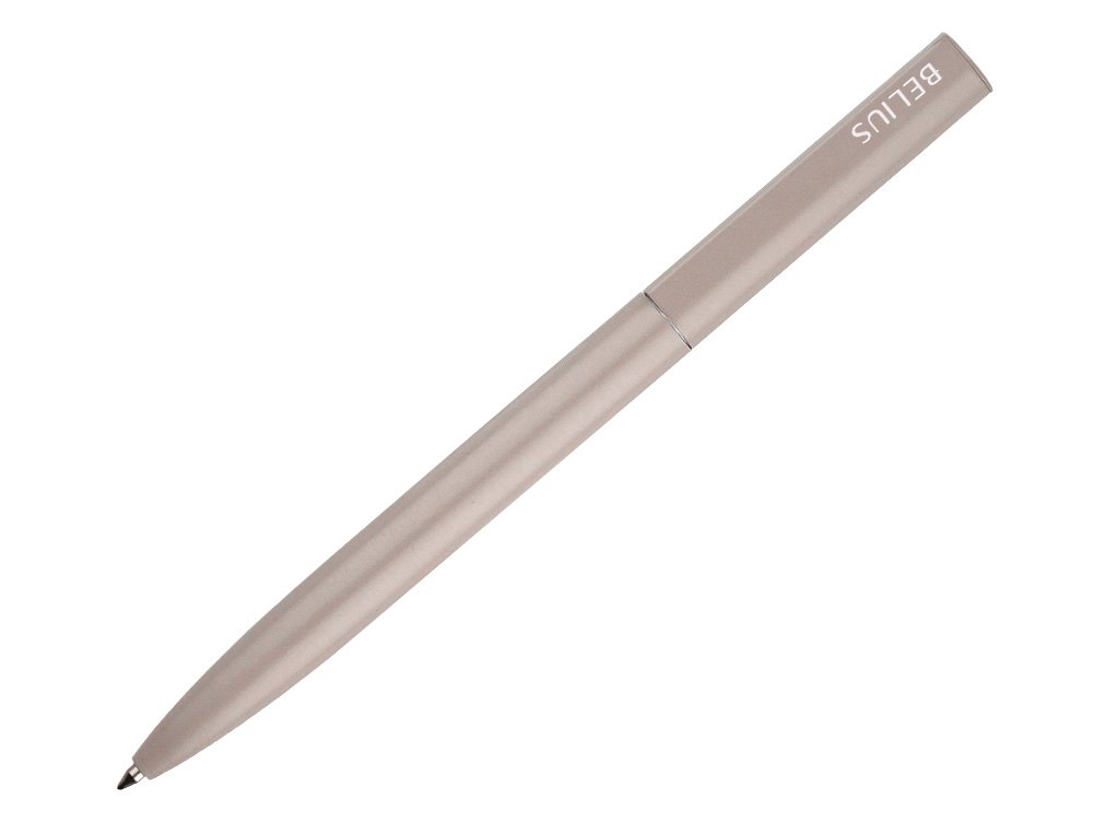 STYLO-BILLE BELIUS ROCKET B MONOCHROME SANS AGRAFE ENCRE BLEUE COLORIS GRIS DANS COFFRET CADEAU ORIGINAL CYLINDRIQUE