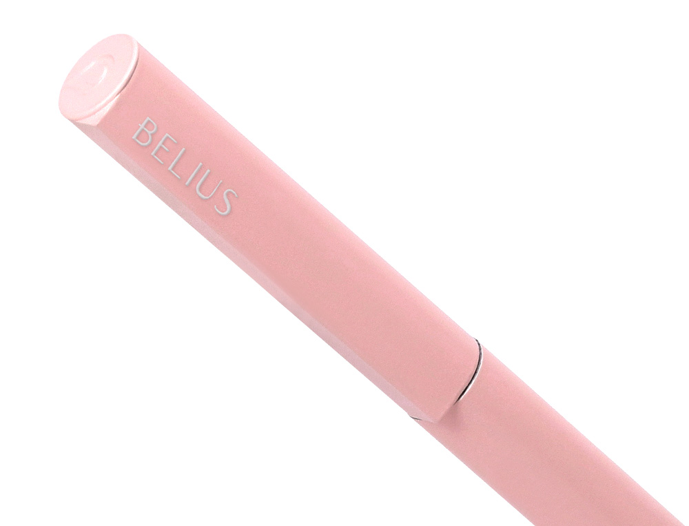 STYLO-BILLE BELIUS ROCKET B MONOCHROME SANS AGRAFE ENCRE BLEUE COLORIS ROSE DANS COFFRET CADEAU ORIGINAL CYLINDRIQUE