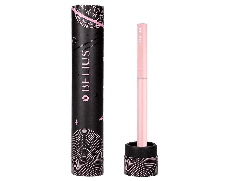 STYLO-BILLE BELIUS ROCKET B MONOCHROME SANS AGRAFE ENCRE BLEUE COLORIS ROSE DANS COFFRET CADEAU ORIGINAL CYLINDRIQUE