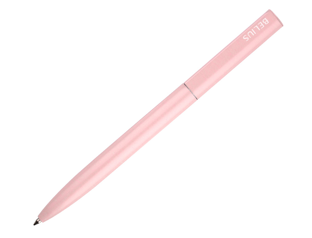 STYLO-BILLE BELIUS ROCKET B MONOCHROME SANS AGRAFE ENCRE BLEUE COLORIS ROSE DANS COFFRET CADEAU ORIGINAL CYLINDRIQUE