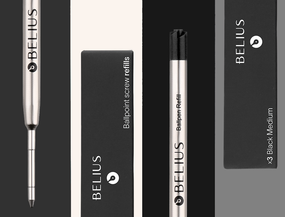 RECHARGE STYLO-BILLE BELIUS POINTE 0,8MM ENCRE COLORIS    NOIRE BOITE 3 UNITES