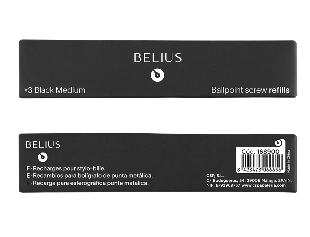 RECHARGE STYLO-BILLE BELIUS POINTE 0,8MM ENCRE COLORIS    NOIRE BOITE 3 UNITES