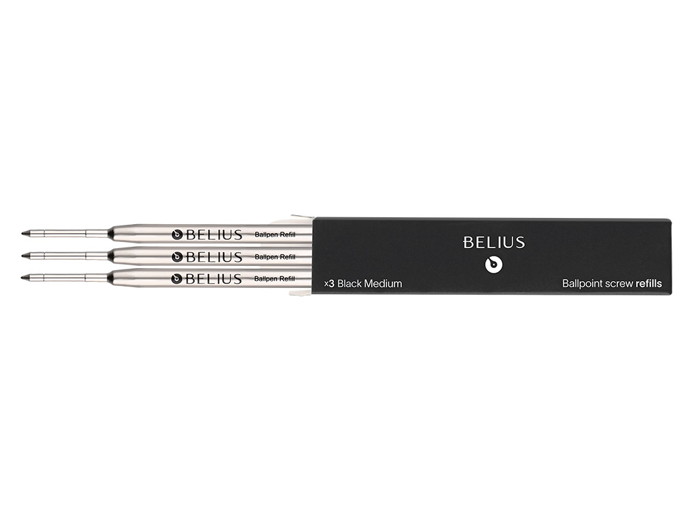 RECHARGE STYLO-BILLE BELIUS POINTE 0,8MM ENCRE COLORIS    NOIRE BOITE 3 UNITES