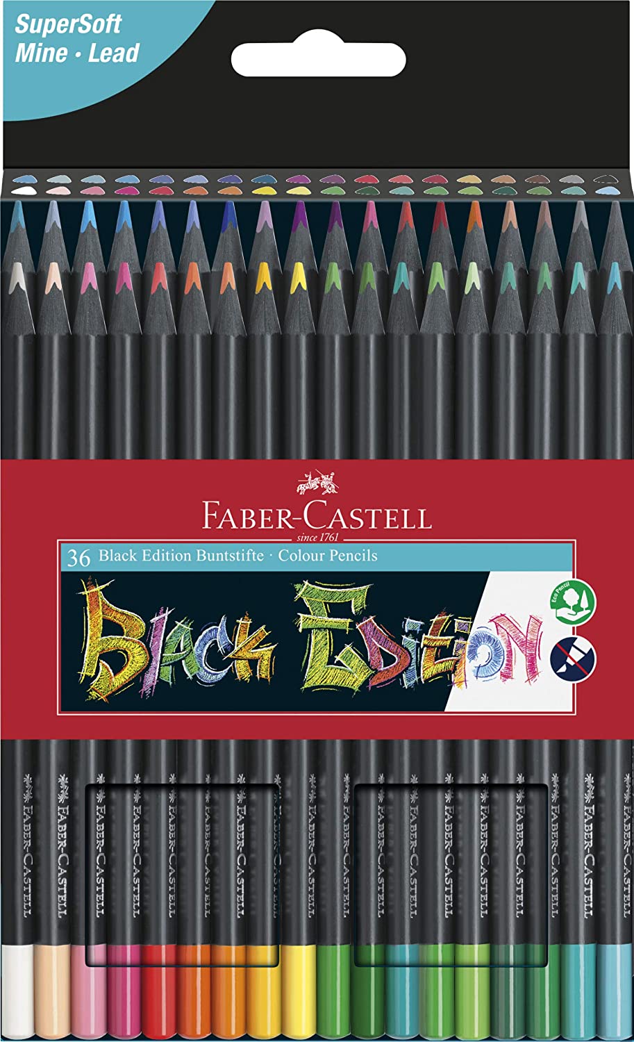 CRAYON COULEUR FABER CASTELL TRIANGULAIRE BLACK EDITION EN BOIS NOIR POCHETTE DE 36