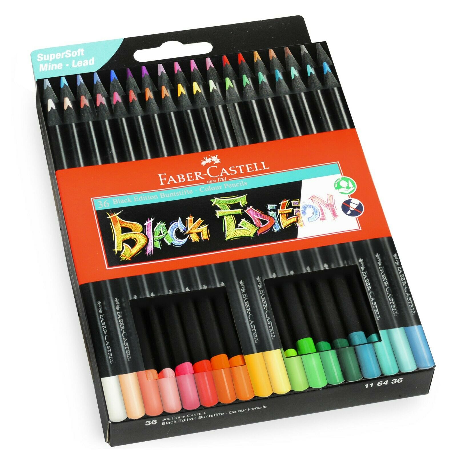 CRAYON COULEUR FABER CASTELL TRIANGULAIRE BLACK EDITION EN BOIS NOIR POCHETTE DE 36