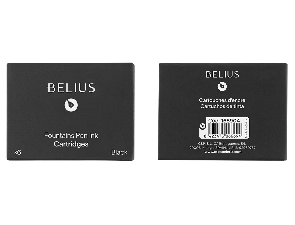 RECHARGE STYLO-PLUME BELIUS ENCRE COLORIS NOIRE BOITE 6 CARTOUCHES