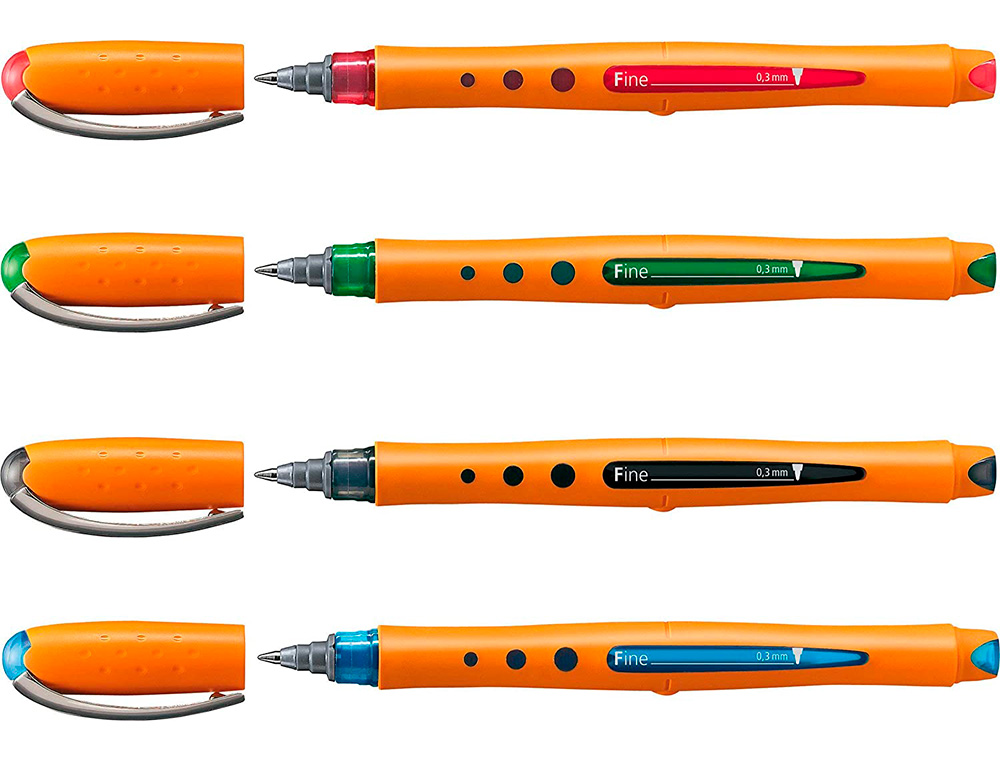 ROLLER STABILO WORKER POINTE FINE 0,3MM ENCRE EXTRA FLUIDE GRIP ANTIDERAPANT COLORIS     ASSORTIS PACK DE 4