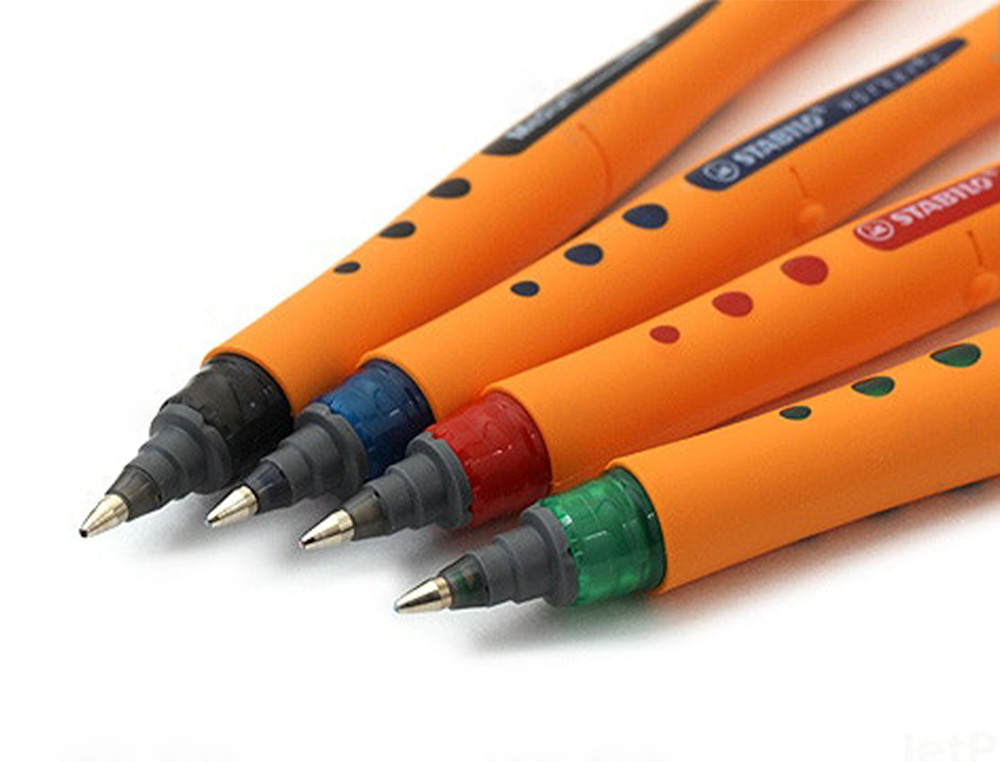 ROLLER STABILO WORKER POINTE FINE 0,3MM ENCRE EXTRA FLUIDE GRIP ANTIDERAPANT COLORIS     ASSORTIS PACK DE 4