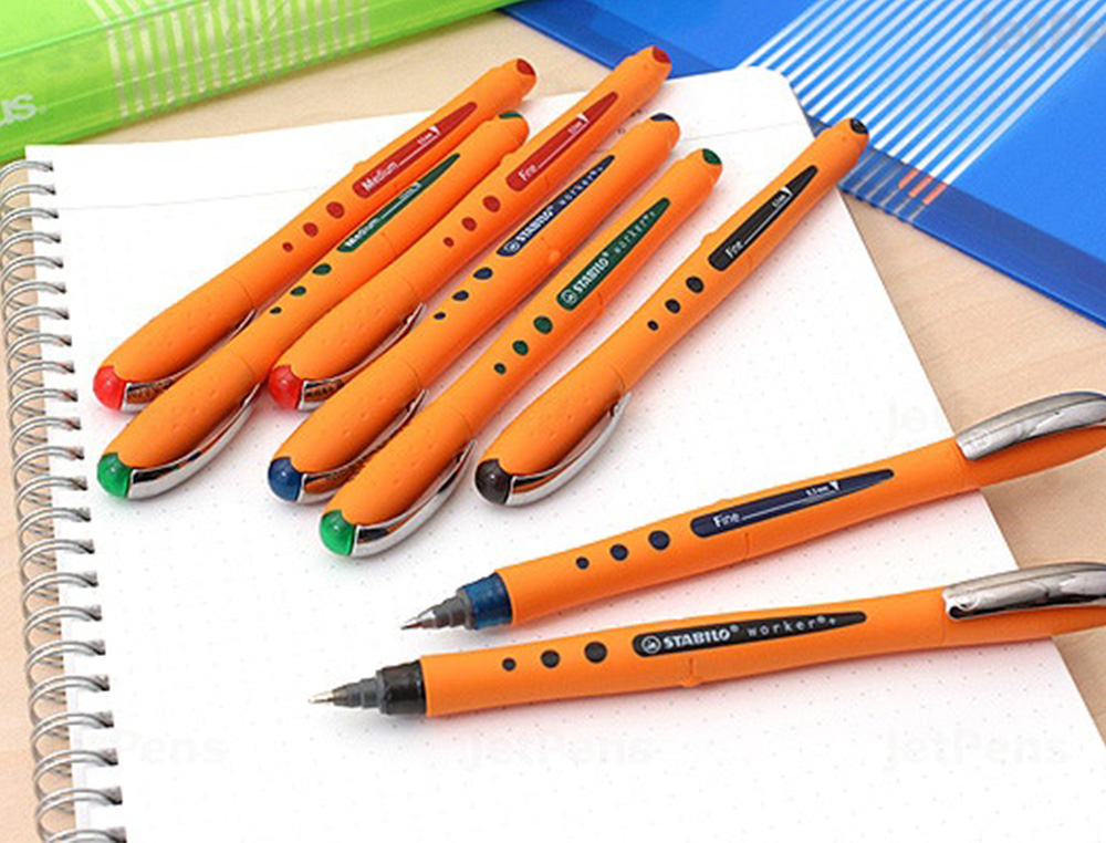 ROLLER STABILO WORKER POINTE FINE 0,3MM ENCRE EXTRA FLUIDE GRIP ANTIDERAPANT COLORIS     ASSORTIS PACK DE 4